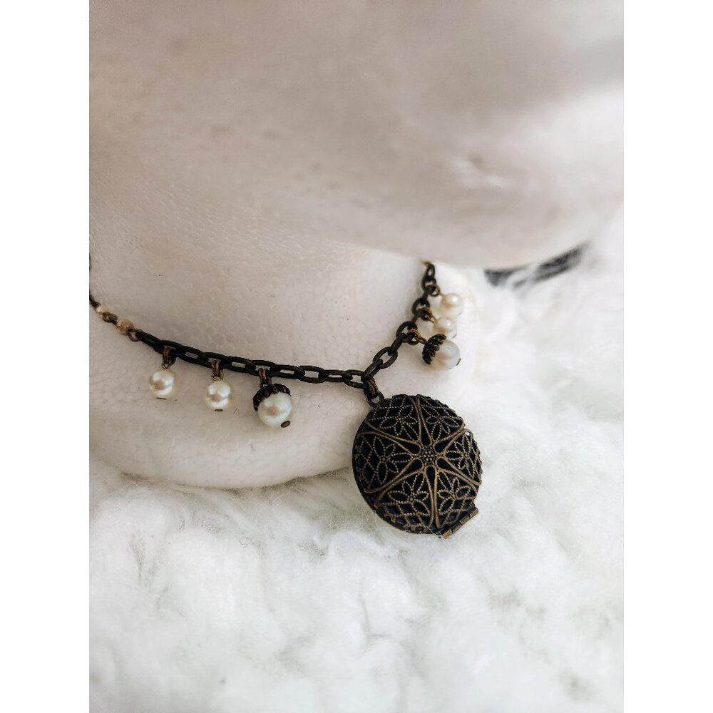 Locket Necklace with beads and vintage metal Chain Gift her Locket